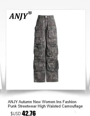 ANJY Autumn Winter Women Fashion Casual Versatile Washed Tide Diamonds Straight Jeans Trend Design Sense High Waist Pants A10636