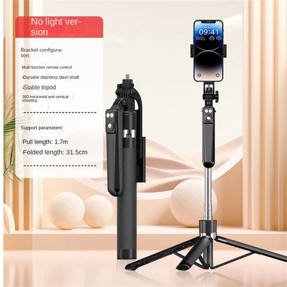 FGCLSY 1.7M selfie stick tripod with Light wireless remote control 360 ° rotation for smartphone video recording live streaming