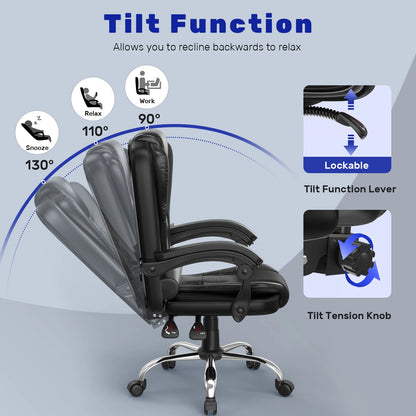 Ergonomic Office Chair Desk Chair with High Backrest PU Leather Swivel Chair Deck Chair Gaming Chair for Office Home