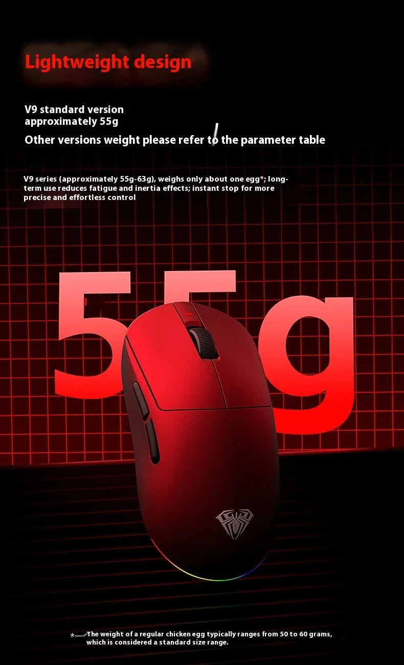 New Aula V9 Ultra Wireless E-sports Gaming Mouse Double 8k 3mode PAW 3950 8k 55g Lightweight Ergonomic Mouse Custom PC Accessory.