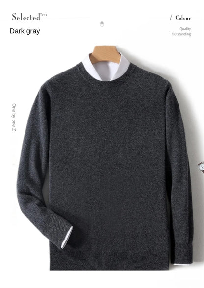 2025 100% Pure Merino Wool Men's Round Neck Pullover Solid Color Plus Size Casual Sweater Autumn And Winter Sports Cashmere Top