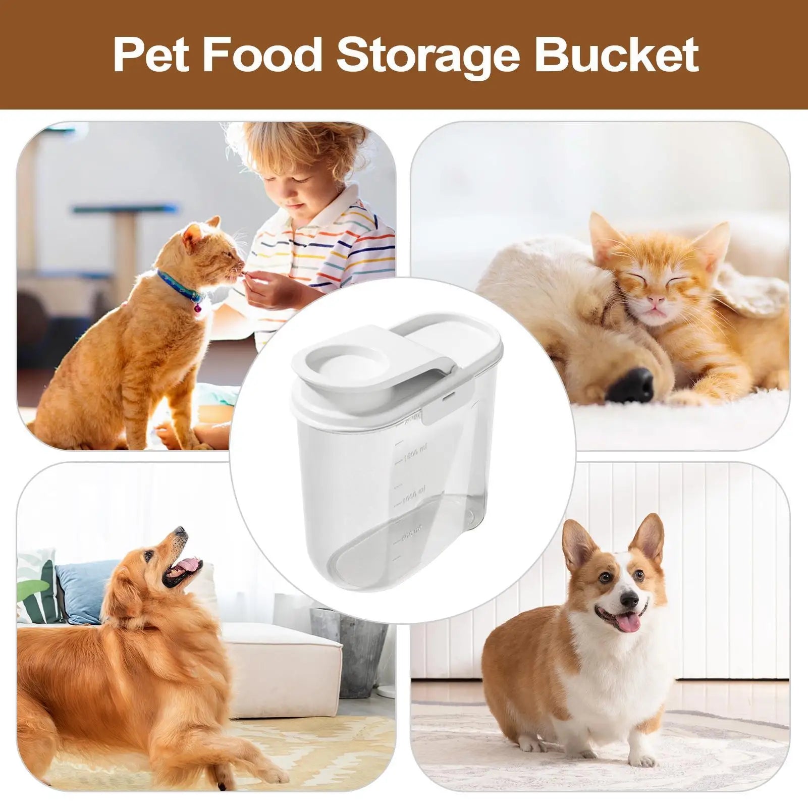 2L Pet Food Container Airtight Pet Food Storage Containers Canister with Lid for Sugar Rice Cereal Nut Pasta Snack Organizer.
