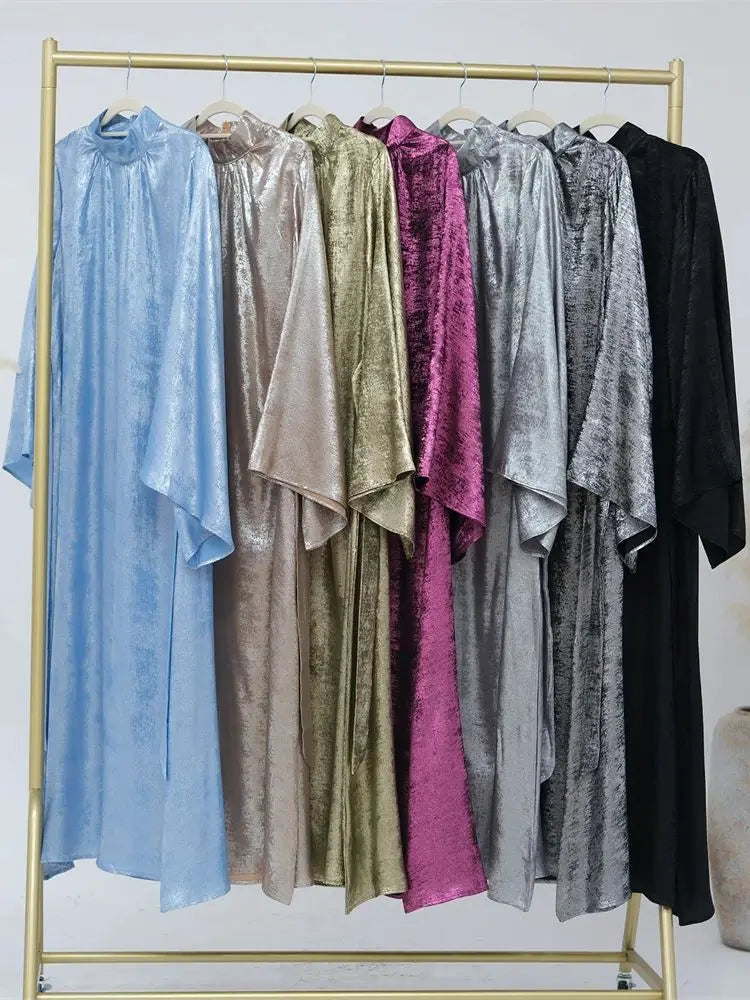 Ramadan Satin Shimmer Abaya Damen Dubai Luxury Islam Muslim Kaftan Dresses Kebaya Abayas For Women Robe Musulmane Femme Vestidos.