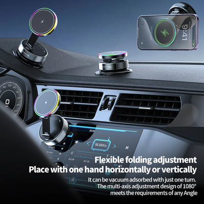 2025 New K3 Wireless Charger Car Phone Holder Colorful Light Vacuum Suction Cup Charging Can 360° Rotate Foldable Phone Holder.