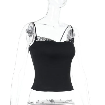 Top Sexy Hot Girl Sommer Slim Fit Einfarbig Spitze Patchwork Hosenträger.