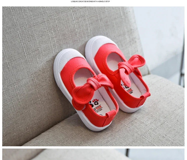 Korean Style Fashion Children Fashion Girls Canvas Shoes Versatile Bow Baby Kids Casual Shoes Simple Classic Candy Color Bowtie.