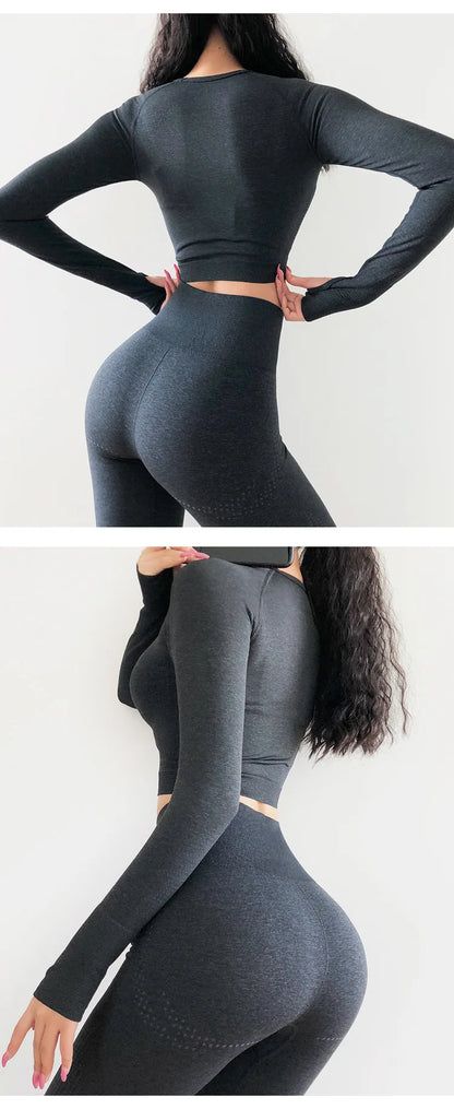 Seamless Yoga Shirt Women Fitness Long Sleeve Crop Top Workout Tops Gym Clothes Sportswear Running T-shirts.