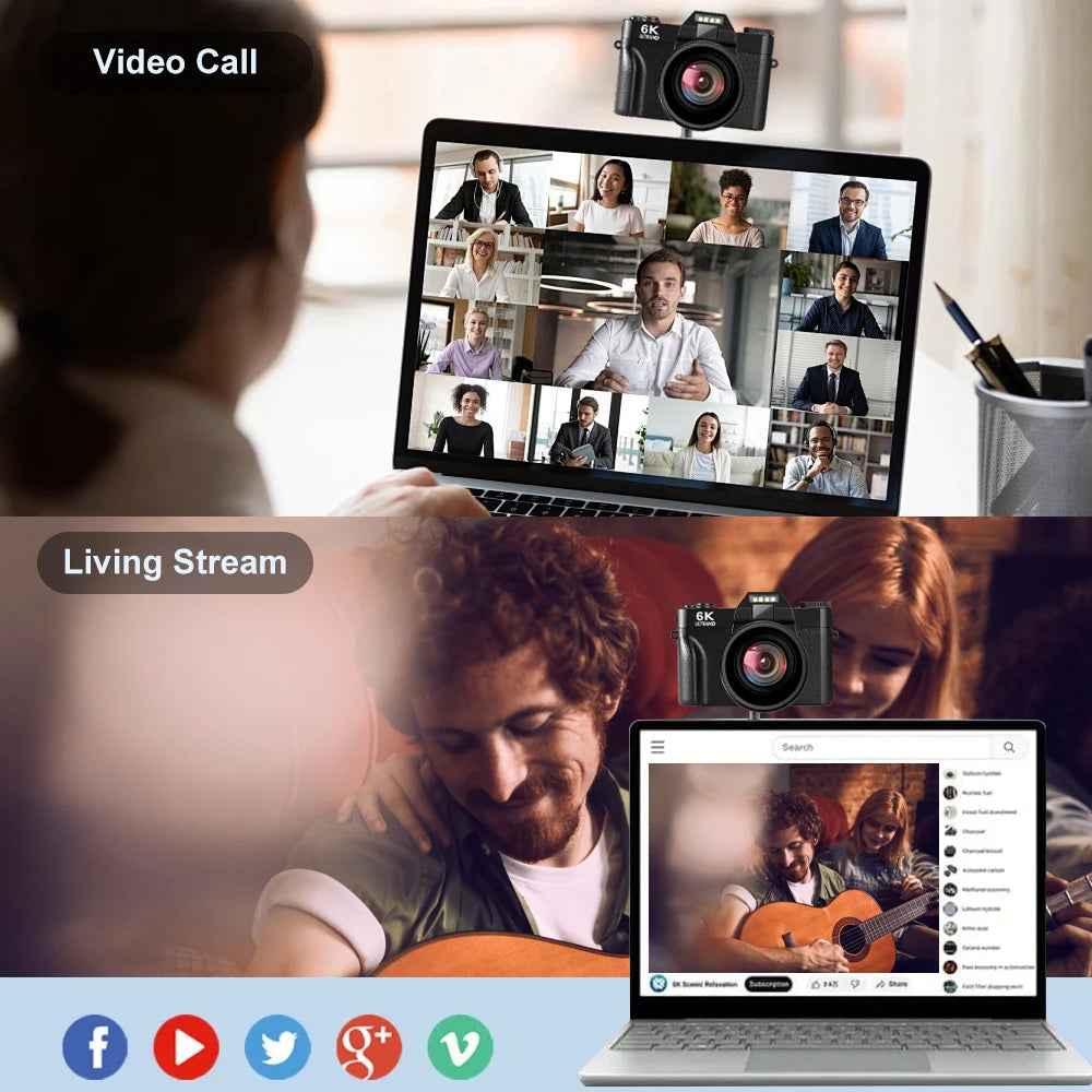 Ourlife 6K Compact Digital Photography Camera 64MP 16X Digital Zoom 180° Flip Screen WiFi Vintage Vlog Video Recorder YouTube.