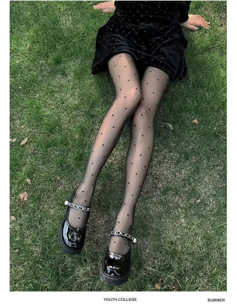 Thin Summer Black Silk Stockings Women's High Transparent Anti-Catch Wear-Resistant Polka Dot Design Comfortable Underwear.