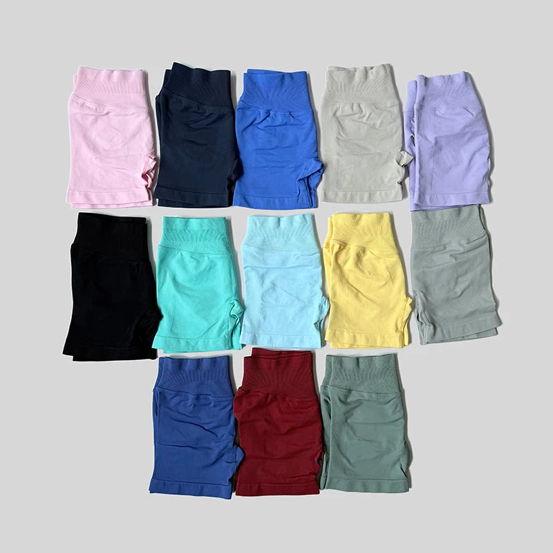 2025 Seamless Yoga Shorts Women Fitness Sports Biker 4.5" Low Ribbed Band Gym Shorts Workout Scrunch Butt Impact Leggings.