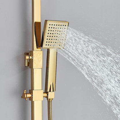 Golden Bathroom Shower Faucet Wall Mounted Rainfall Shower System Bathroom Rotate Bathtub Spout with Hand Shower
