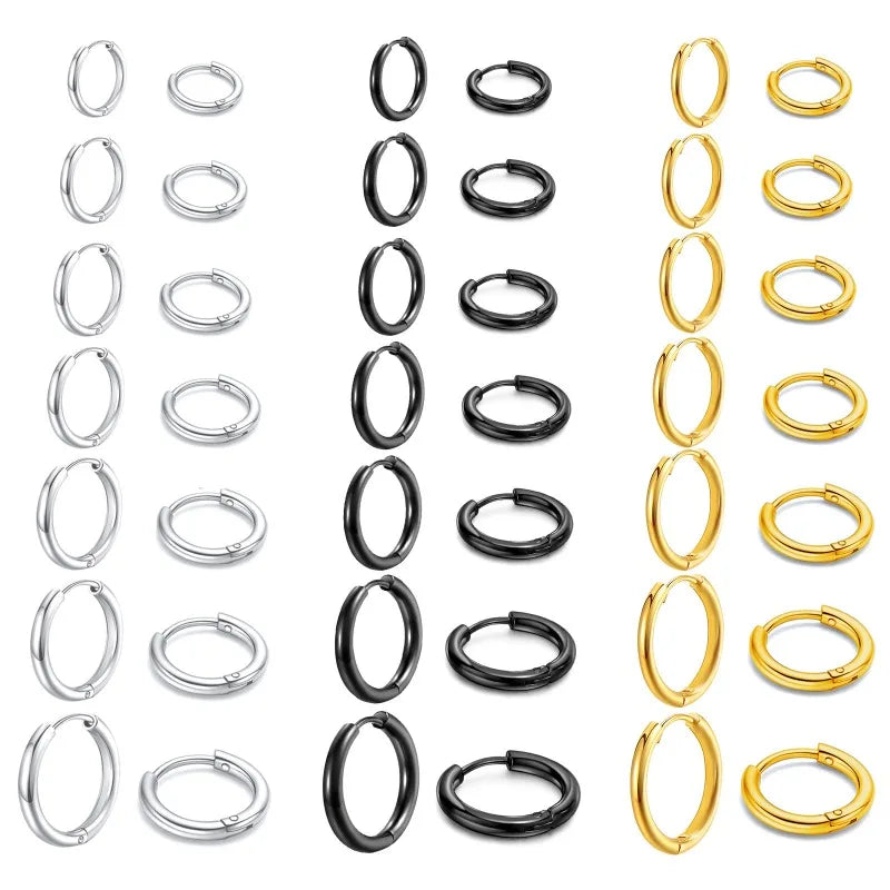 7Pairs/Kit Stainless Steel Huggies Hoop Earrings Multiple Sizes Unisex Sexy Ear Cartilage Piercing Jewelry Wholesale.