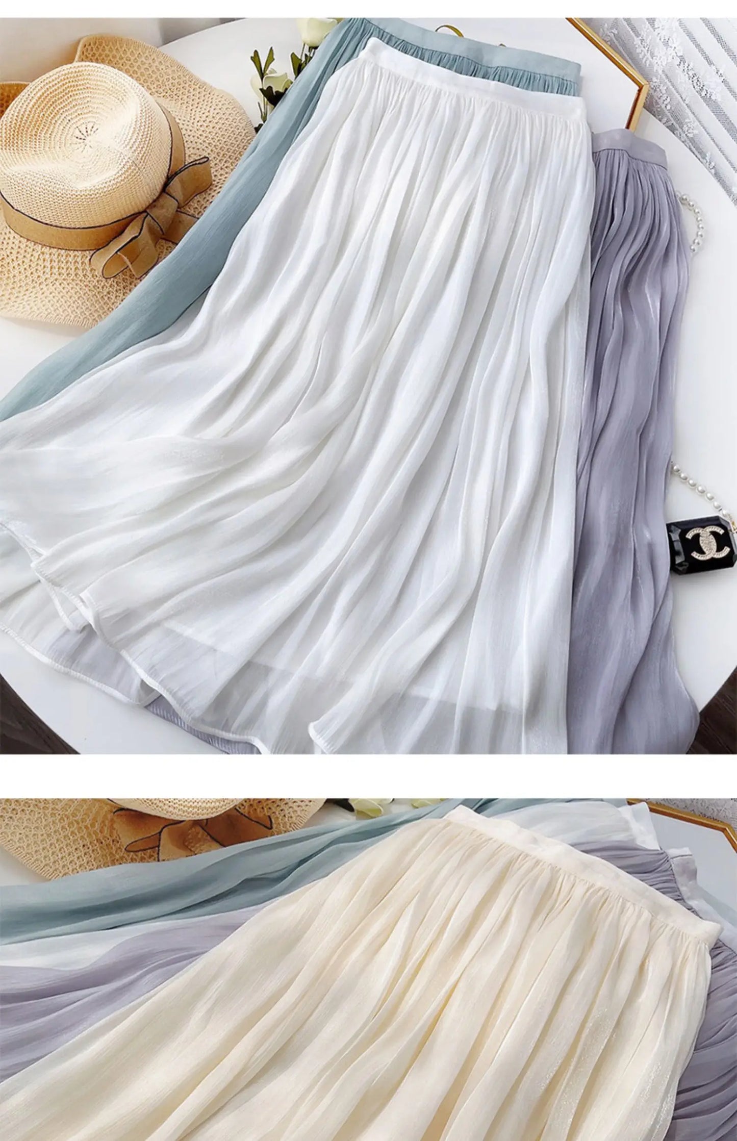 2025 Spring/Summer New Luster  A-line Women Skirt Solid Color High Waist French Paris Style Elegant Asymmetrical Skirt