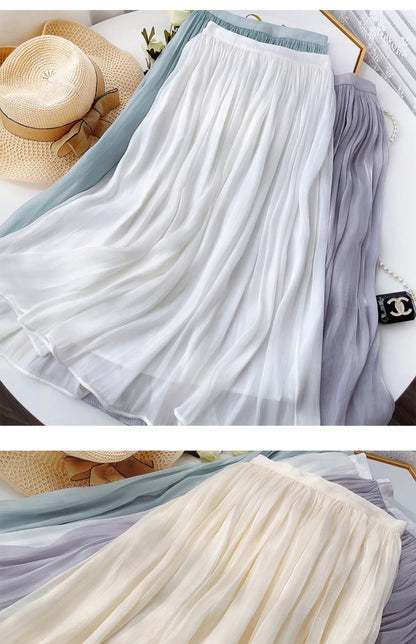 2025 Spring/Summer New Luster  A-line Women Skirt Solid Color High Waist French Paris Style Elegant Asymmetrical Skirt