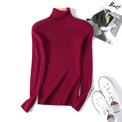 2023 herbst Winter Frauen Langarm Gestrickte Foldover Rollkragen Rippen Pull Pullover Weiche Warme Femme Jumper Pullover Kleidung