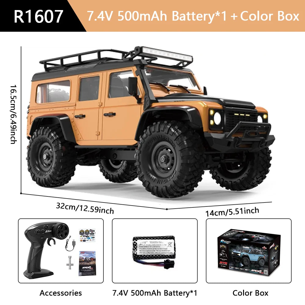 HB R1601 RC Car 1:16 2.4G 4WD Off-Road Remote Control Cars with LED Crawler Trucks Climbing Vehicle Model Toys for Kids Adult