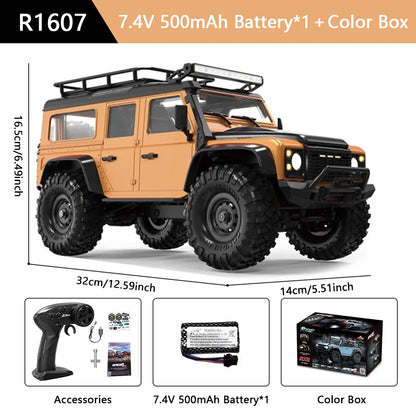 HB R1601 RC Car 1:16 2.4G 4WD Off-Road Remote Control Cars with LED Crawler Trucks Climbing Vehicle Model Toys for Kids Adult