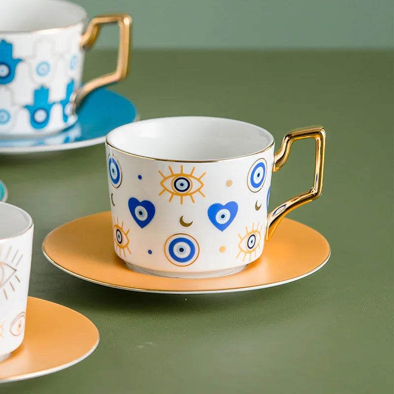 Blue Eye Ceramic Coffee cup European Fashion Coffee cup Dish Set Home Afternoon Tea Tea Cup tea cups and saucer sets  coffee cup.
