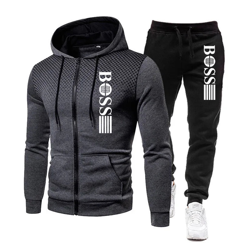 2025 New Men's zippered hoodie + Casual Pants Set for Autumn and Winter fashion Fitness and Warm sportswear Two-piece set.