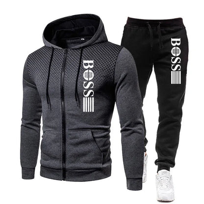 2025 New Men's zippered hoodie + Casual Pants Set for Autumn and Winter fashion Fitness and Warm sportswear Two-piece set.