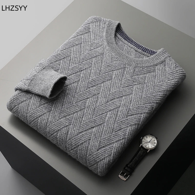 LHZSYY Men' New 100%Cashmere Sweater Winter O-Neck Mat Pullovers Long Sleeve Loose Plus Size Base Shirt Thicken Casual Knit Tops.