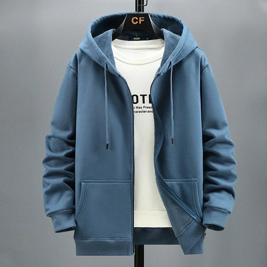 Big Size Hoodie Men Hood Long Sleeve Sweatshirt Male Zip-up Loose Cotton Fleece-lined Casual Top Zipper Large Fat Plus 10XL 12XL