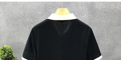 Men's Casual Polo Shirt Collared Short Sleeve Pique Cotton Breathable V-Neck Color Block Half Sleeve Summer Loose Top