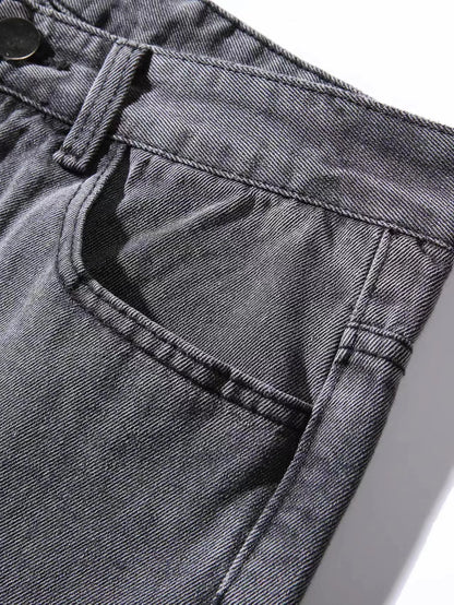 Men Comfortable Straight Casual Jeans Male Soft Baggy Outside Denim Pants Classic Elastic Waist Solid Office Work Denim Trousers.