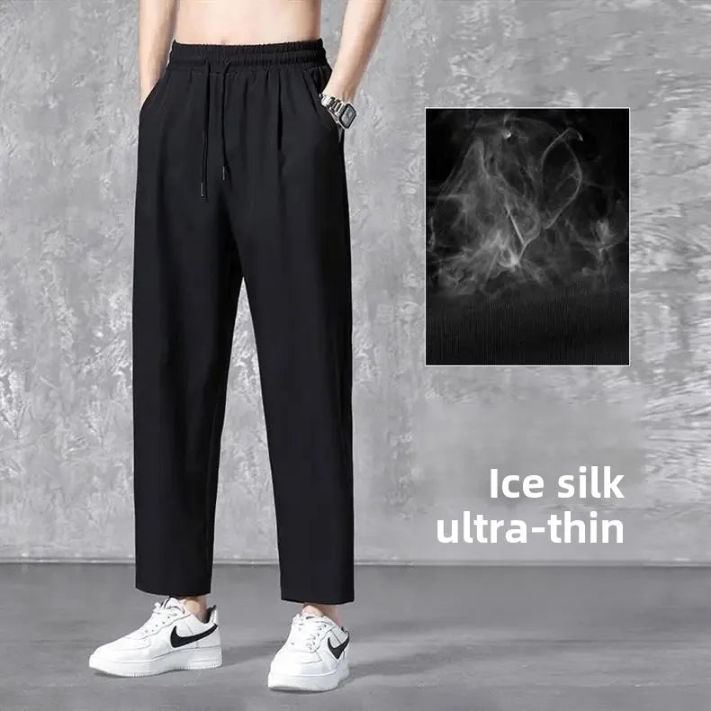 Herren-Freizeithose mit lockerer Passform, ultradünn, vielseitig, gerades Bein, sportlich, drapiert, Eisseidenhose, Sommer, leicht