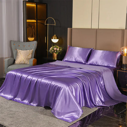 Satin Bed Sheets, Queen Size Sheets Set, 4 Pcs Silky Bedding Set   1 Deep Pocket Fitted Sheet + 1 Flat Sheet + 2 Pillowcases