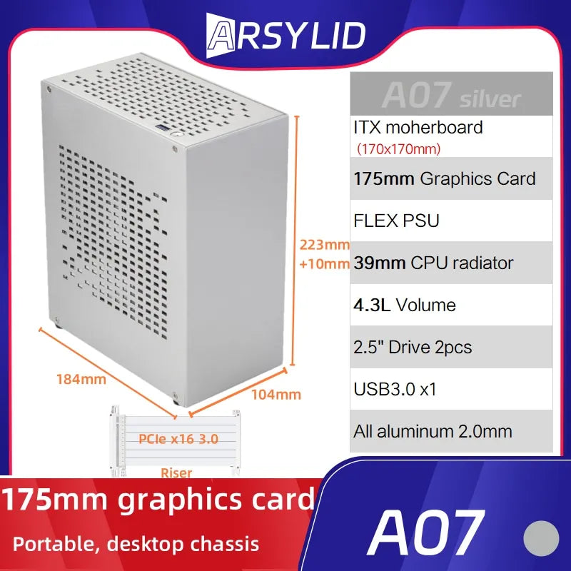 All Aluminum 2.0mm HTPC Mini ITX A4 Chassis Game Computer Support Graphics Card RTX2070 I5 Discrete Display Case K39 A07 A39.