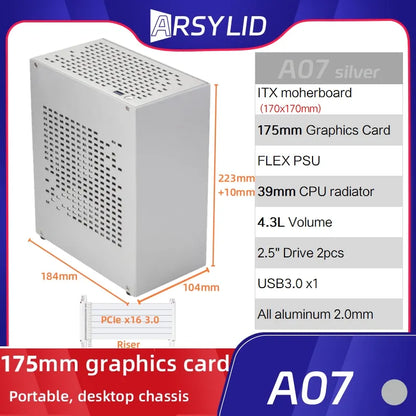 All Aluminum 2.0mm HTPC Mini ITX A4 Chassis Game Computer Support Graphics Card RTX2070 I5 Discrete Display Case K39 A07 A39.