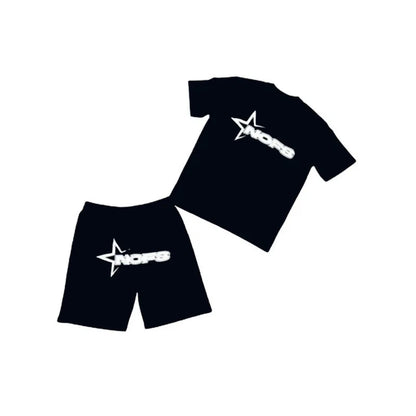 Y2K T-shirt Short Kpop Street Fashion Print Unisex Short Sleeve Tops Casual Loose Drawstring Shorts Pant Women Men Clothing Tees