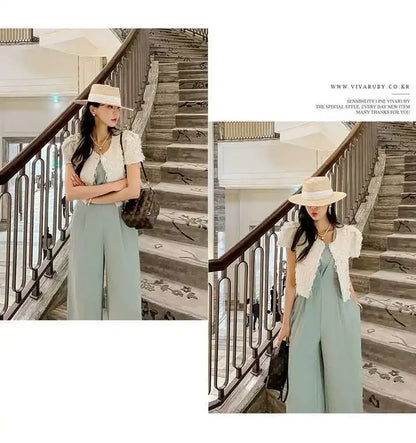 Slimming High Waist Wide Leg Pants Korean Style Fashionable Women's One-Piece Jumpsuit Summer New Arrival Simple Elegant.
