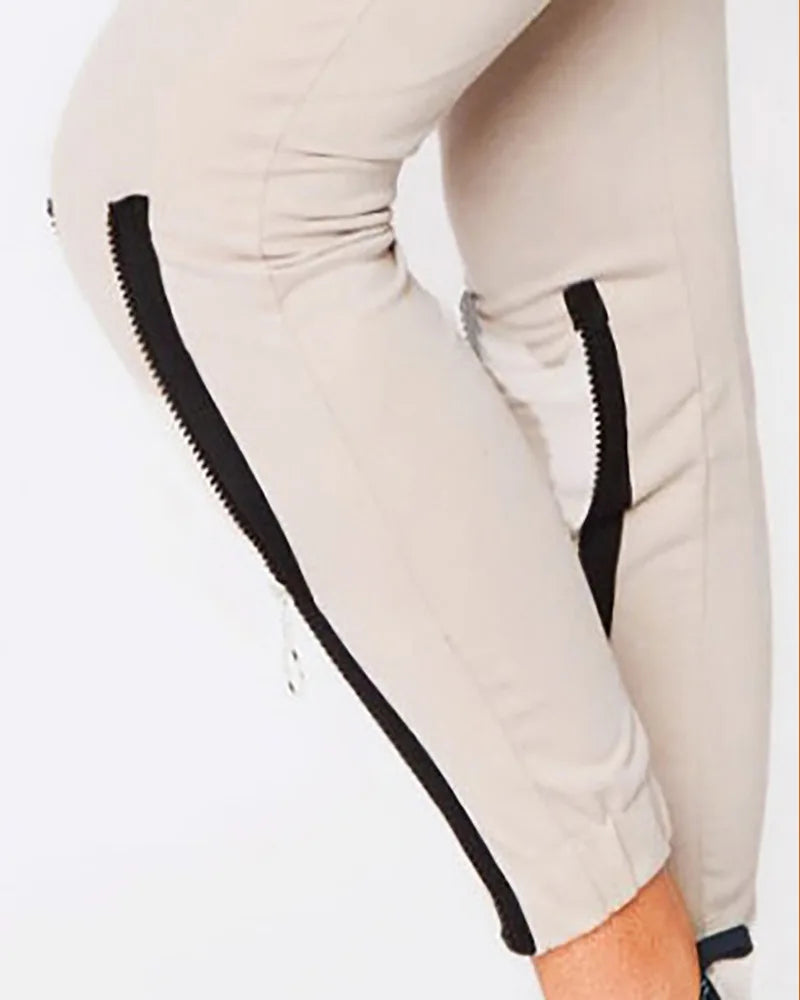 New Women's Style Pant Sets Slim Fashionable Temperament Commuting In Autumn Winter Pure Colors Zipper Two Pieces Set For Woman.