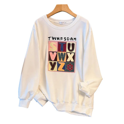 170 kg Plus Größe Damen Büste 170 Frühling Herbst Lose Langarm Druck Brief Pullover Sweatshirts 4XL 5XL 6XL 7XL 8XL 9XL