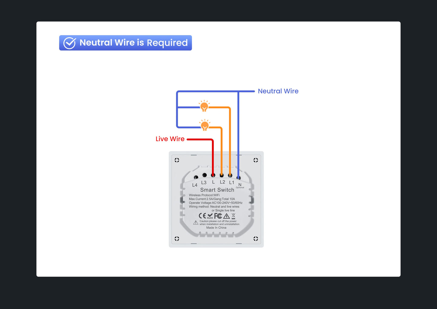 GIRIER Smart Lichtschalter WiFi Druckknopf Wandschalter Neutralleiter erforderlich 1/2/3/4 Gang Funktioniert mit Tuya Alexa Google Home.