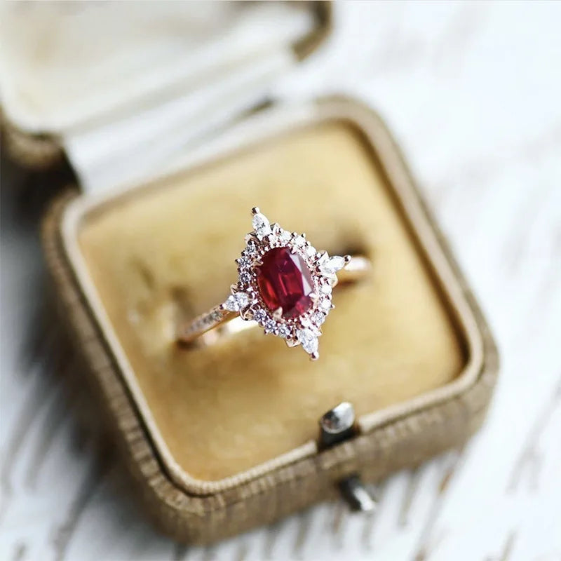 LAMOON Vintage Gemstone Ring Natural Garnet Rings For Women 925 Sterling Silver K Gold Plated Crystal Wedding Engagement RI182.