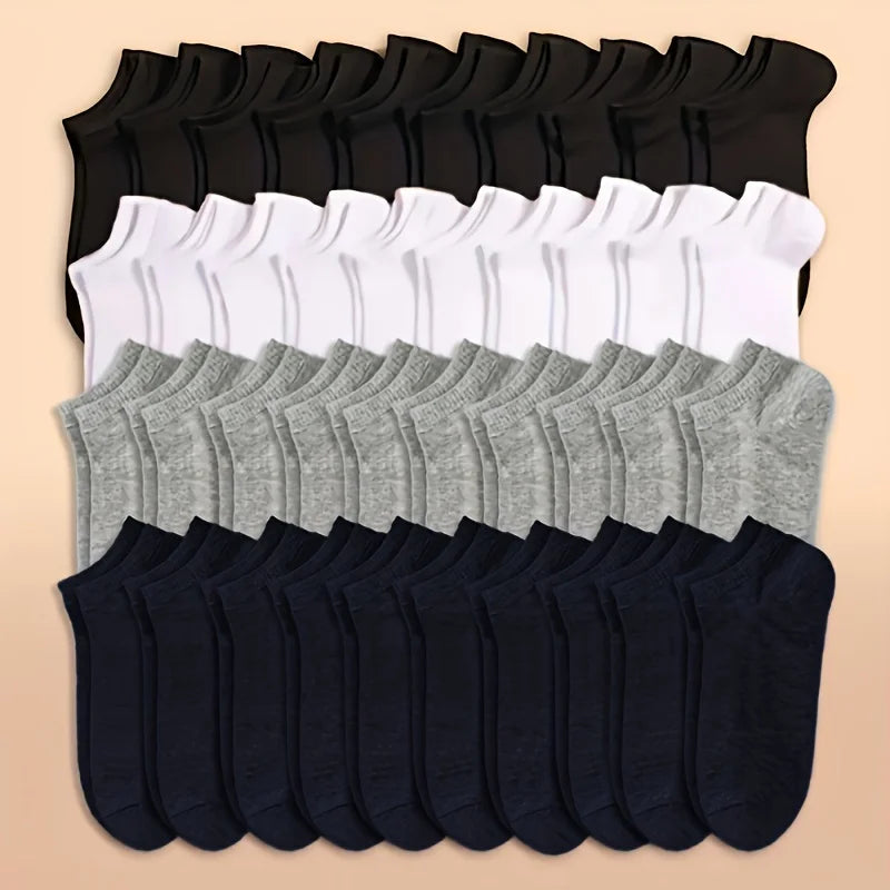10/20/30/40/60 Pairs Of Unisex Solid Color Socks Comfy Breathable Soft Sweat Absorbent Socks For Daily And Outdoor Wearing.