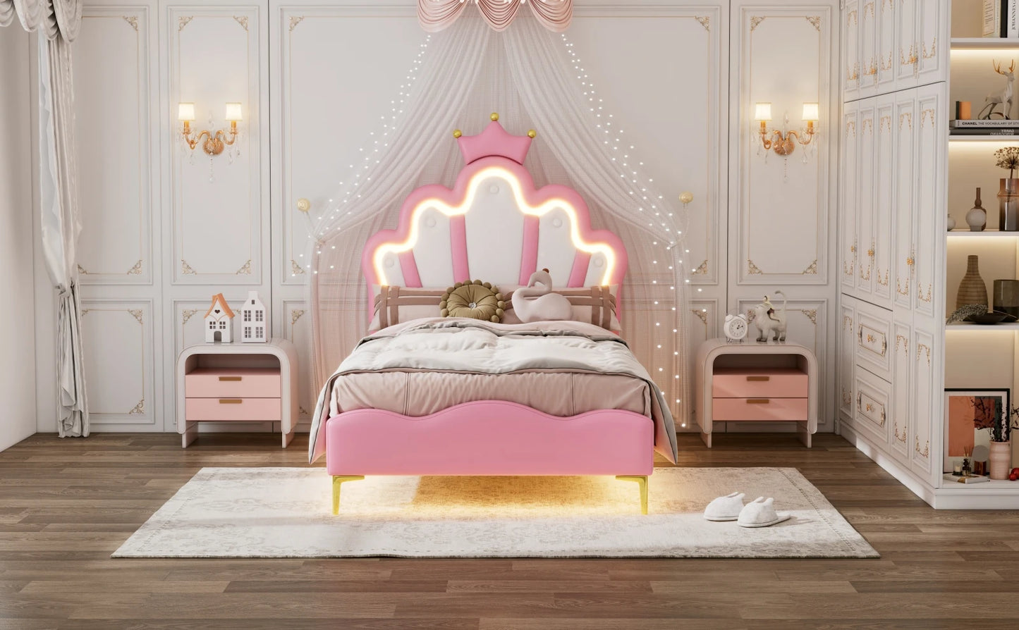 Rosahqnda Kinderbett Mädchen Einzelbett Doppelbett Kinderbett Prinzessin Kronenform Bett Verstellbares Kopfteil