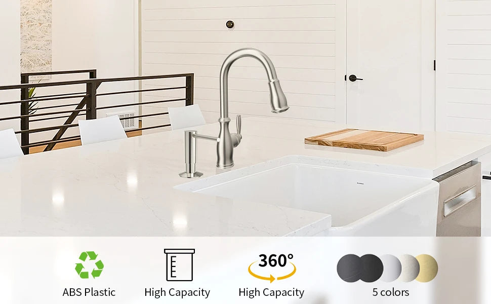 SAMODRA Messing-Seifenspender mit Verlängerungsrohr-Set, gebürstetes Nickel, Flüssigseife, Waschmittelspender für Küchenspüle, Badezimmer