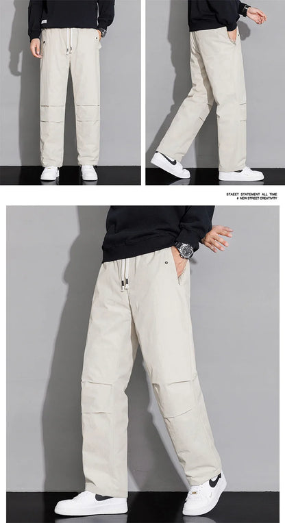 2025 Men's New, Lace-Up Elastic Waist Warm, Tooling, Outdoor Down Pants