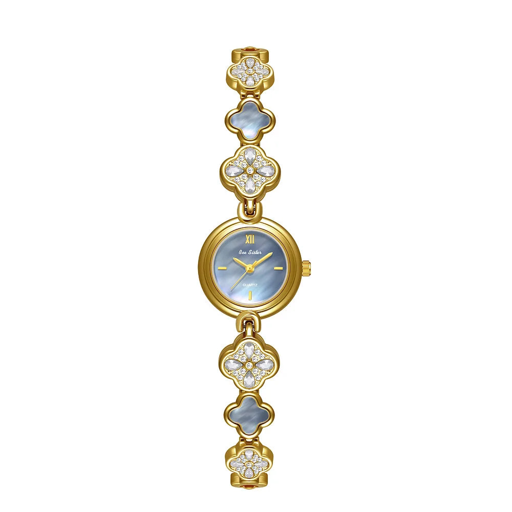 Women's Watch Lucky Four-Leaf Clover Bracelet Elegant Crystal Dress Watches for Women Fashion Luxury Small Quartz Ladies Clock.
