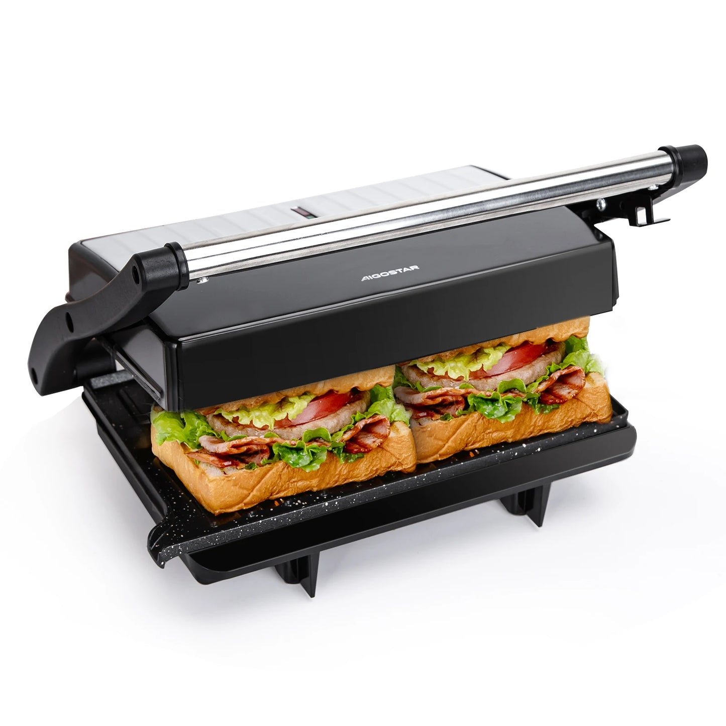 Aigostar Contact Grill for Sandwiches, Steak, Panini Grill and Sandwich Maker with Non-Stick Coating, 1000W, 23 X 14.5cm.