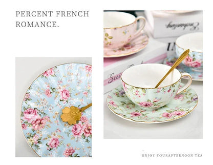 Tea Set Ceramic Coffee Cup Suit British Style High-Grade Bone China Golden edge Tea Cup And Saucer With A Spoon.