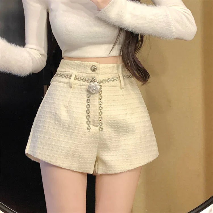 Winter Spring New Arrival Metal Buttons Tweed Shorts Women.