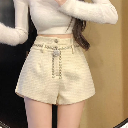 Winter Spring New Arrival Metal Buttons Tweed Shorts Women.