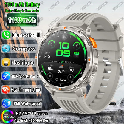 2025 New Military T-Rex 3 Smart Watch Men 1100mAh Battery AMOLED  IP68 Waterproof Outdoor Compass Bluetooth CallSport Smartwatch