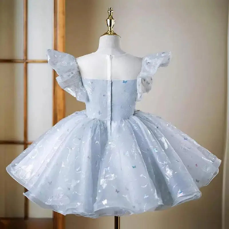 Blütenblattärmel Kleid Pailletten Mädchen Prinzessin Kleider Klavier Performance Kleider Teenager Kleidung Fliegende Ärmel Tutu Ballkleid.