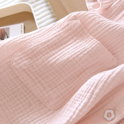 Spring and summer 2025 new women's pajama suit 100% cotton crepe short-sleeved capris embroidered round-neck household clothes.